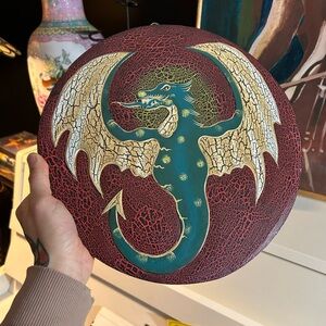 Vintage 15.75" Green Dragon Fantasy Whimsy Wall Art Handcarved